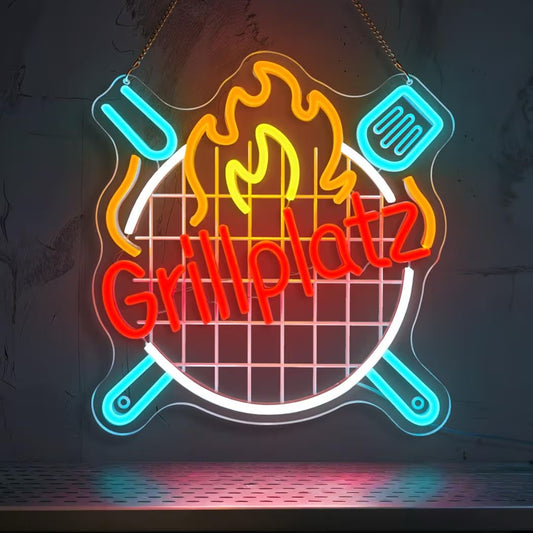 LED Neon Schild Grillplatz Grillen Neonlicht USB Zimmer