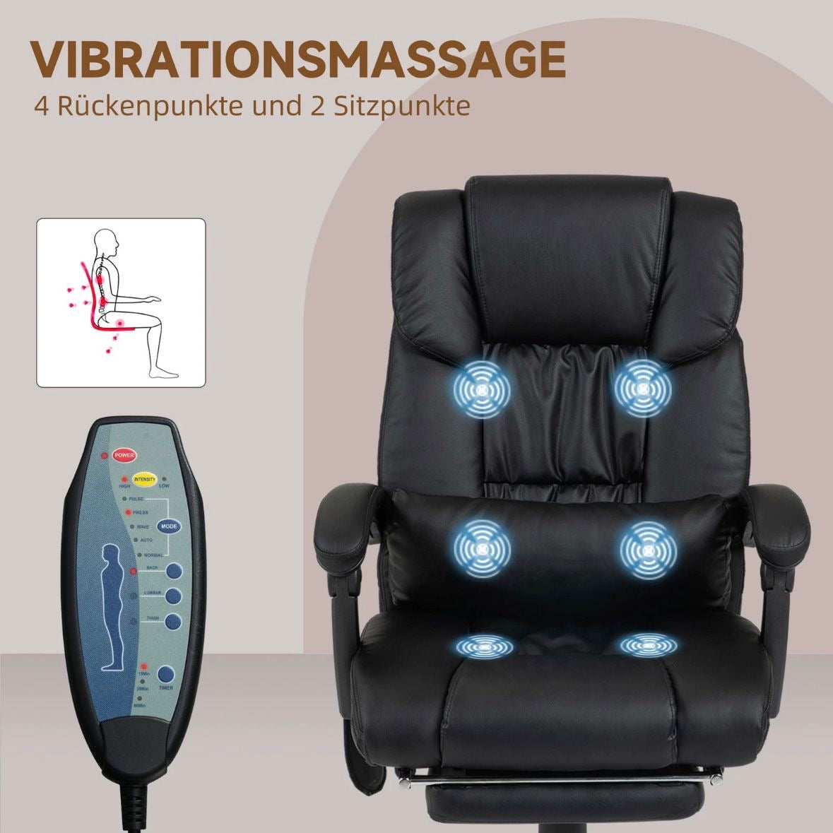 Vinsetto Bürostuhl Ergonomisch Massagefunktion Fußstütze Sessel