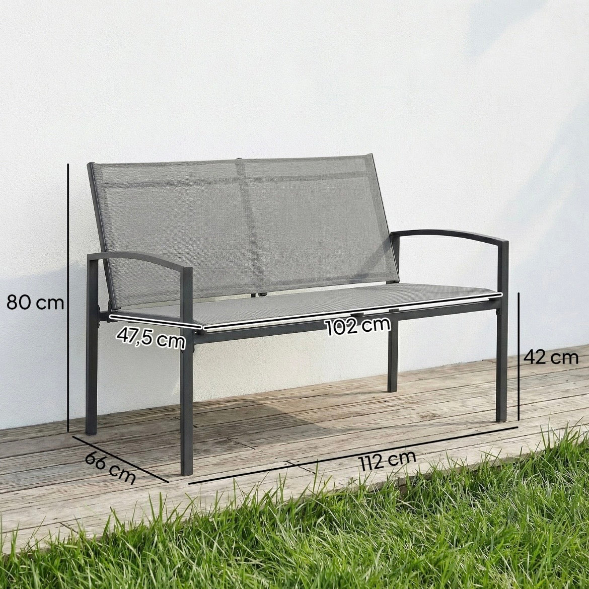 Gartenbank 2-Sitzer Metall Outdoor Sitzbank Gartensitz Garten