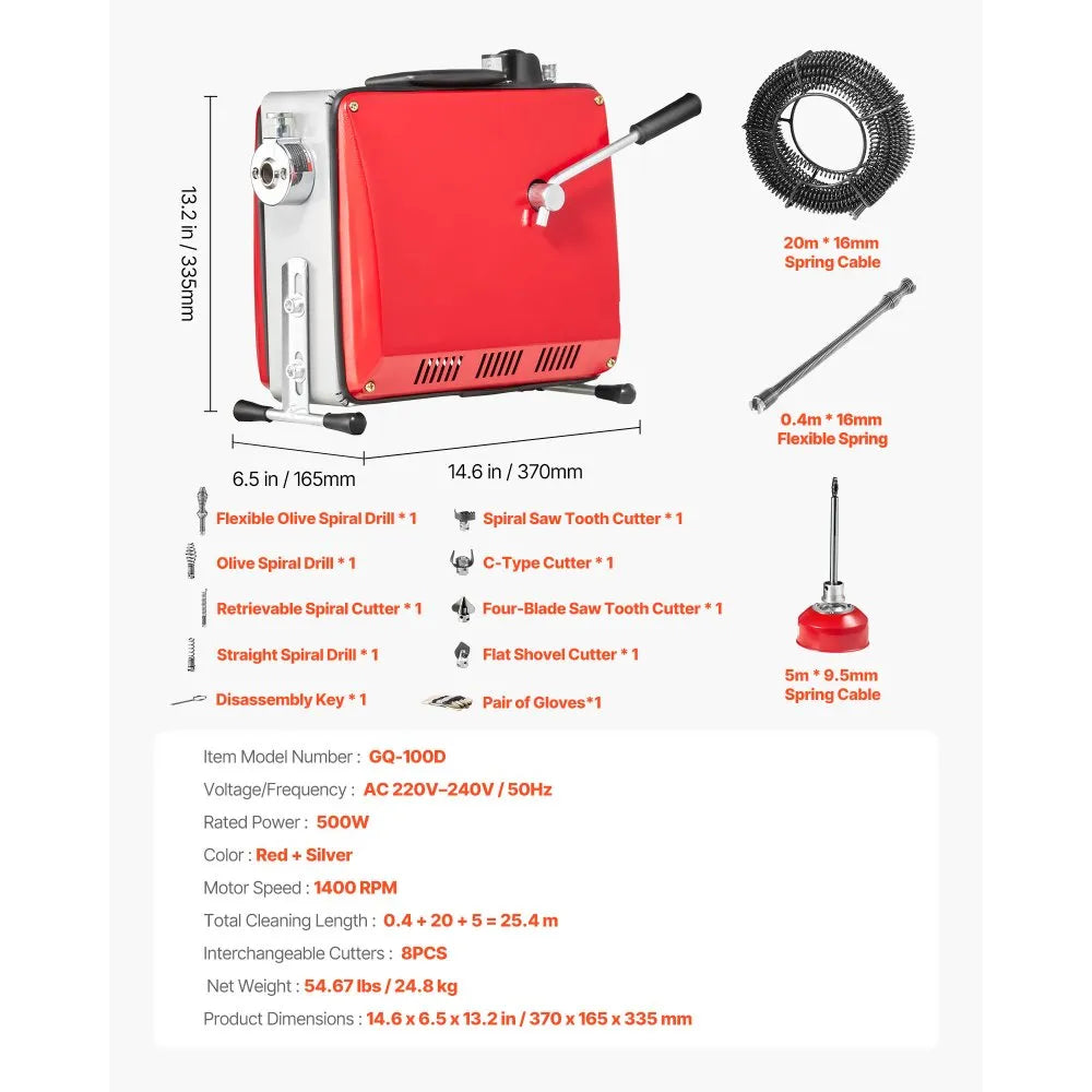 Rohrreinigungsmaschine 500W Abflussreiniger Elektrisch Reiniger