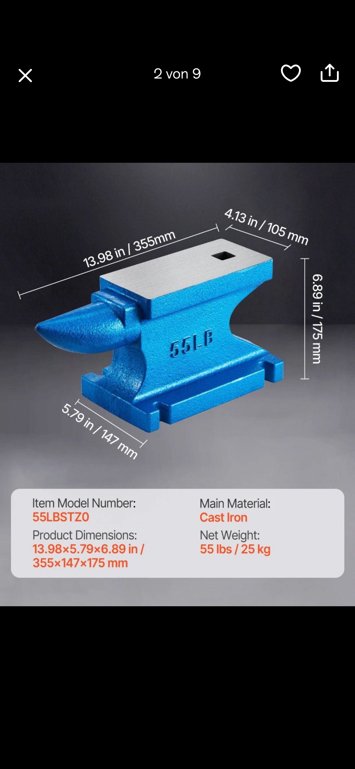 Amboss 25 kg Gusseisen Schmiede Werkzeug