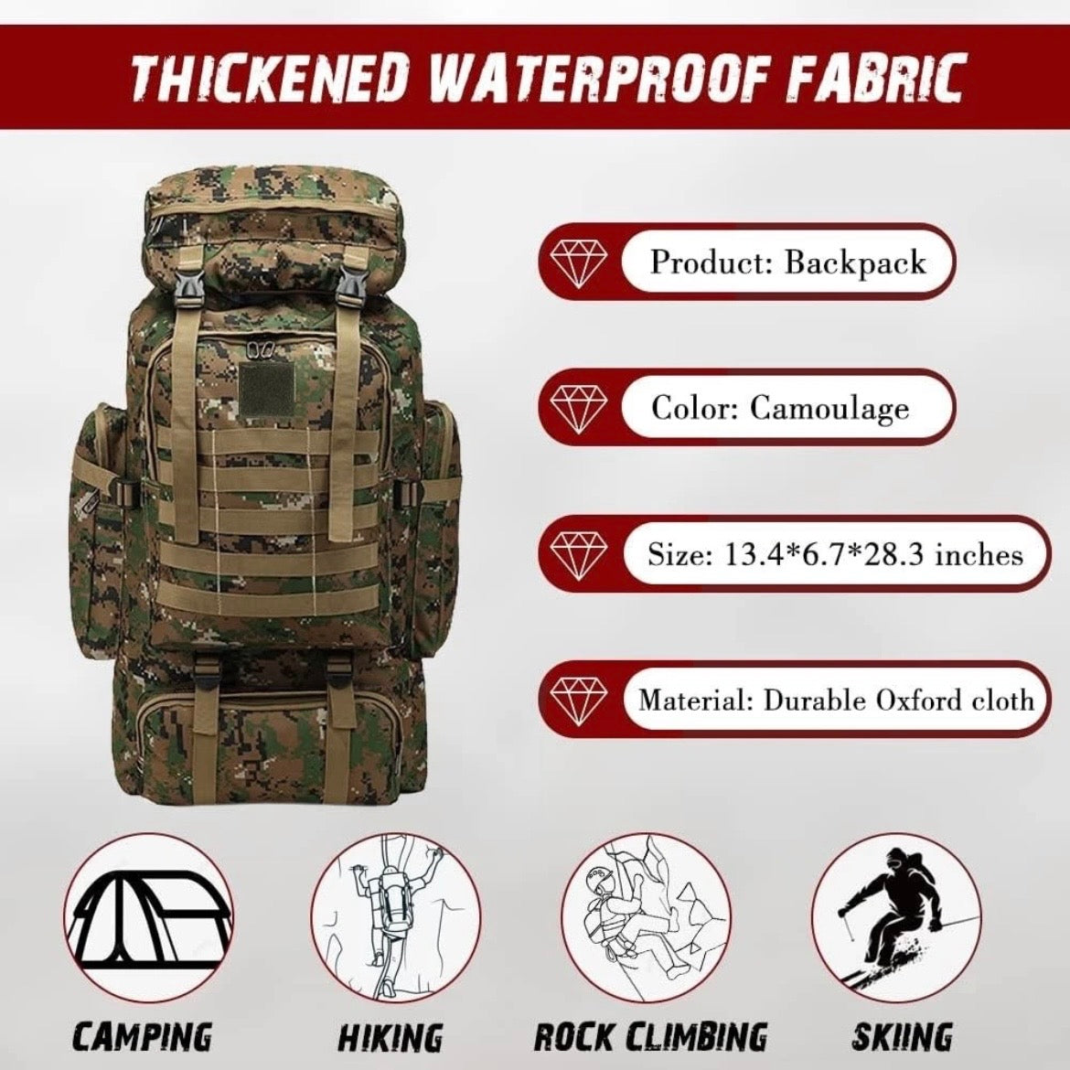 Tarnung Kampfrucksack 75L Rucksack Outdoor Armeerucksack Wander Trekking