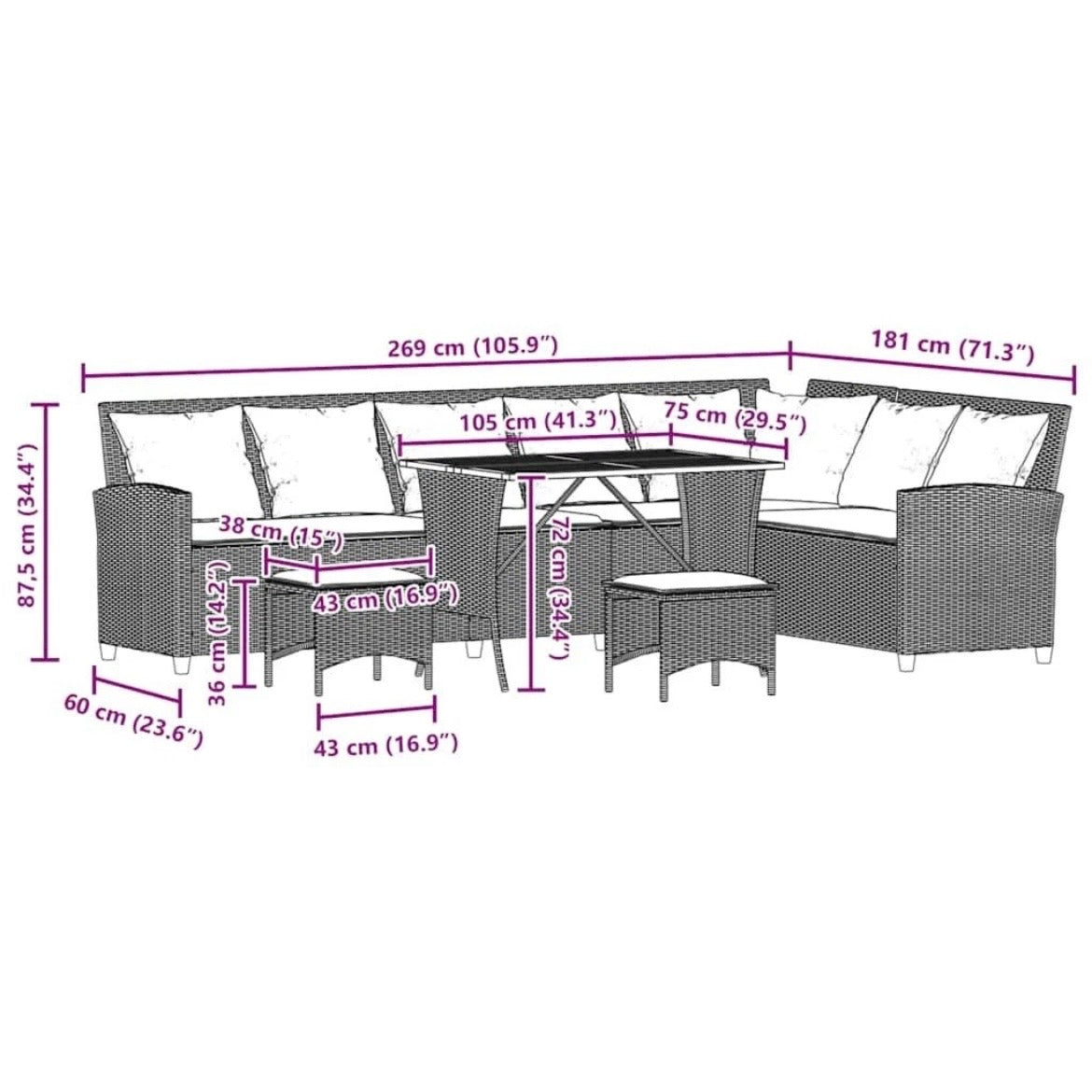 Gartenmöbelset Lounge Set Sofagarnitur Gartensofaset Gartentisch Möbel Set