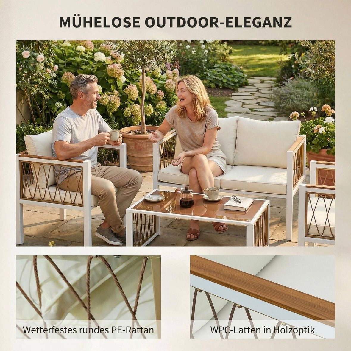 4x Gartenmöbel Set Polyrattan Lounge-Set mit Zweisitzer 2 Sessel
