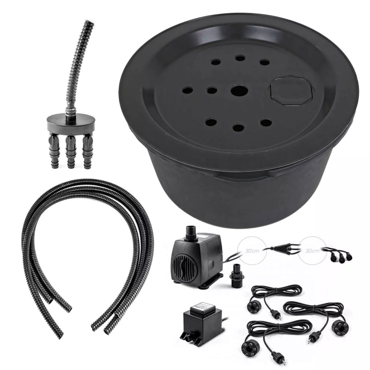 Edelstahl Springbrunnen eckig LED 3 Säulenbrunnen Gartenbrunnen