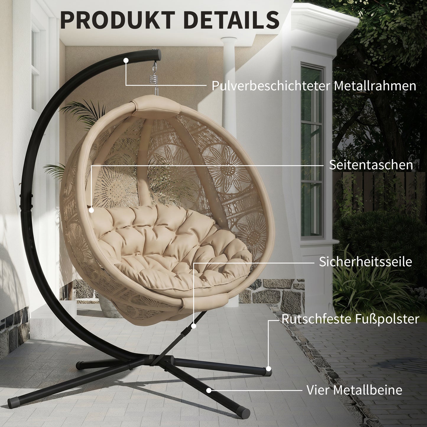 Hängesessel Gartensessel Korbsessel Boho-Stil Sesselkorb Sessel Schwarz