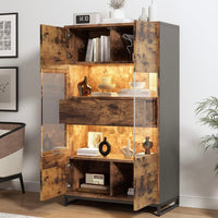 Antike Vitrine LED Vitrine Glasvitrine Regal Möbel Wohnzimmer