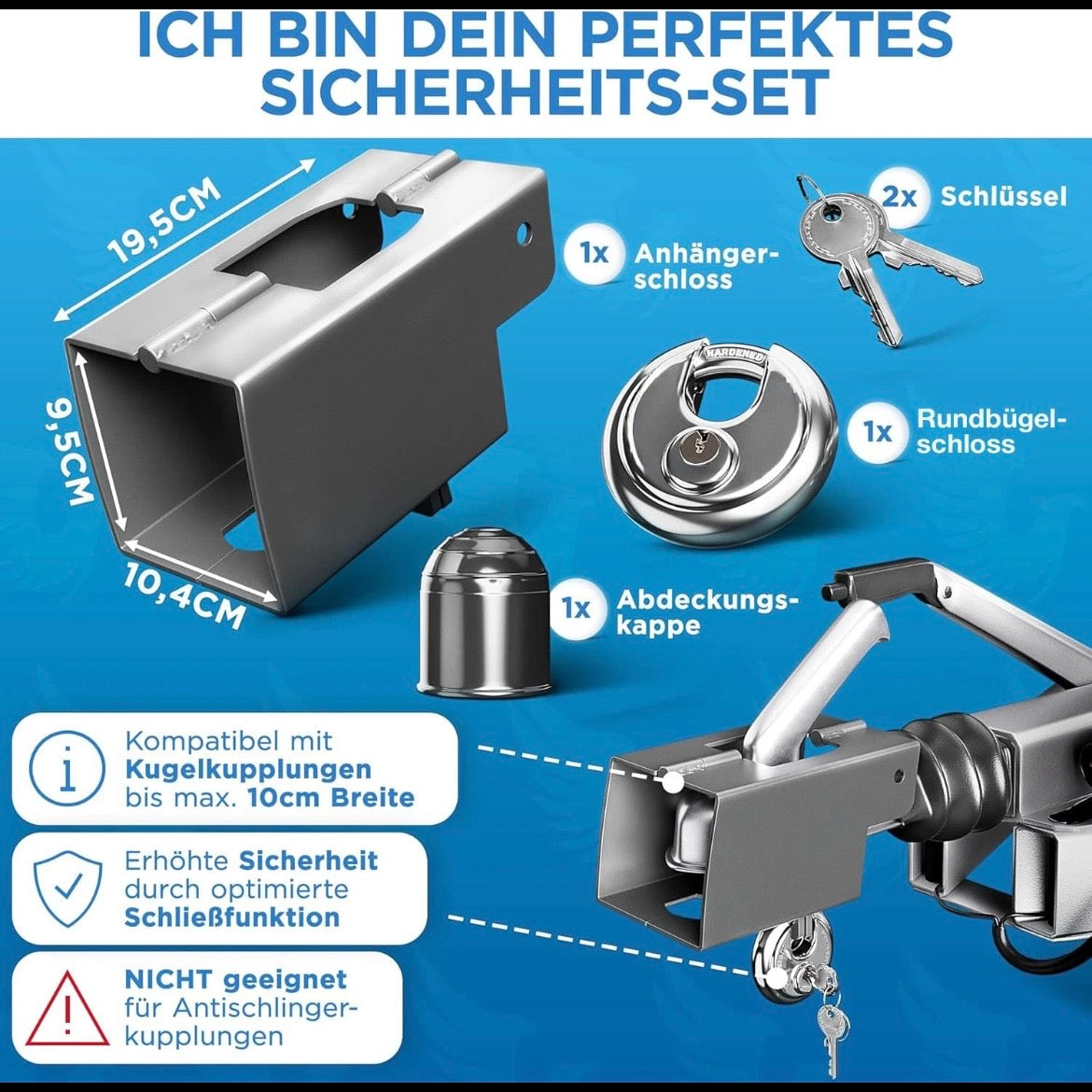 Anhängerschloss Deichselschloss Diebstahlsicherung Rundschloss