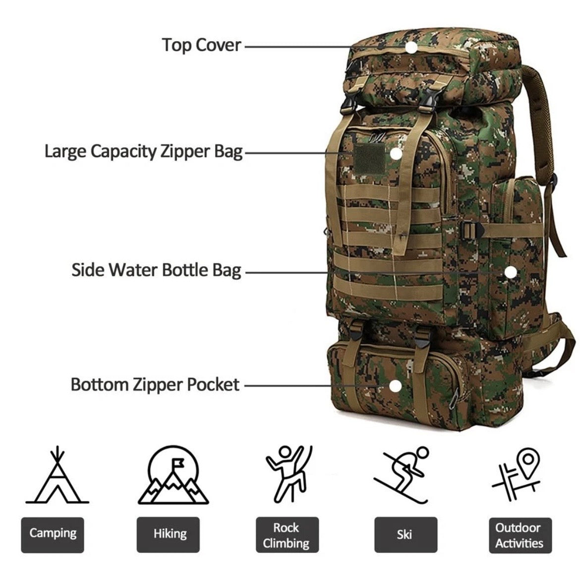Tarnung Kampfrucksack 75L Rucksack Outdoor Armeerucksack Wander Trekking