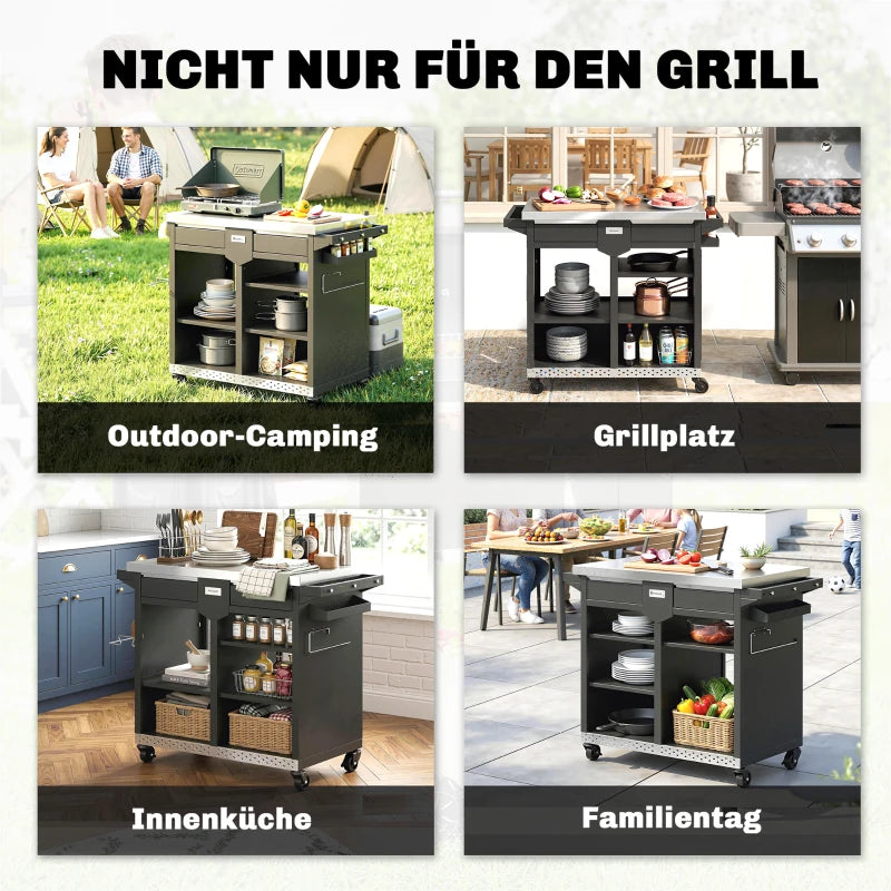 Grillwagen Grilltisch Arbeitsfläche Schrank Grill Outdoor
