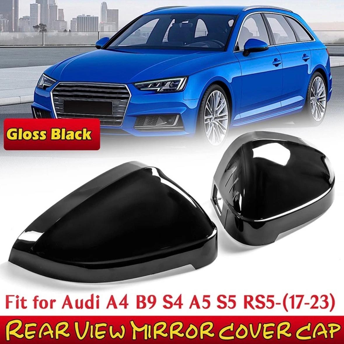 2x Schwarz Spiegelkappen für Audi A4 B9 8W S4 A5 F5 S5 2016-2024