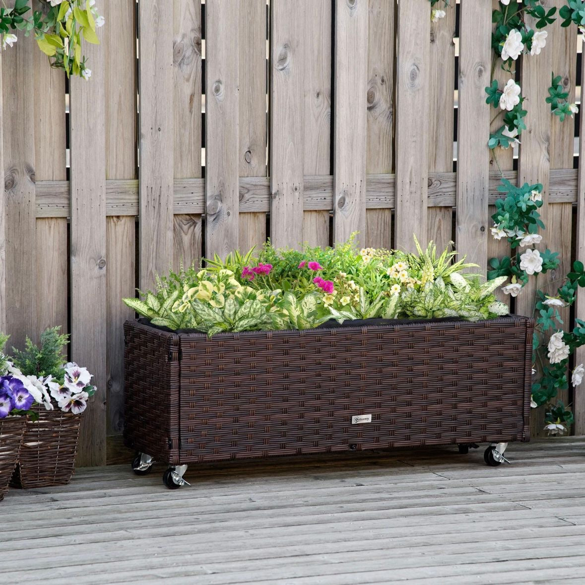 Poly Rattan Hochbeet Rollen Pflanzkasten Blumenbeet Beet