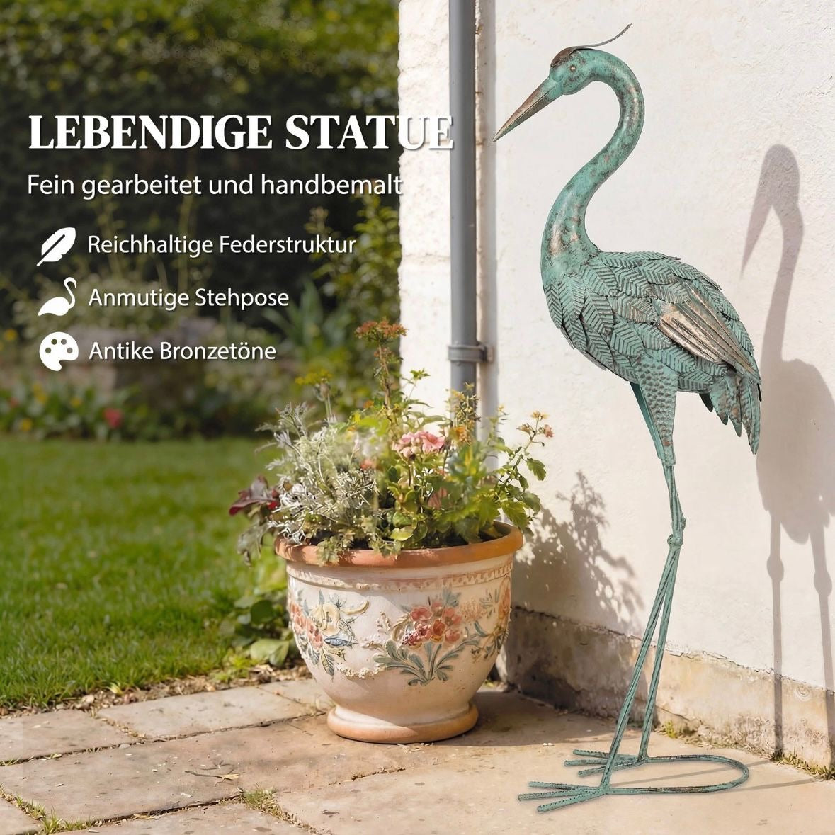 Reiher Gartenstatue Metall Vogel Dekoration Statue 88cm Skulptur