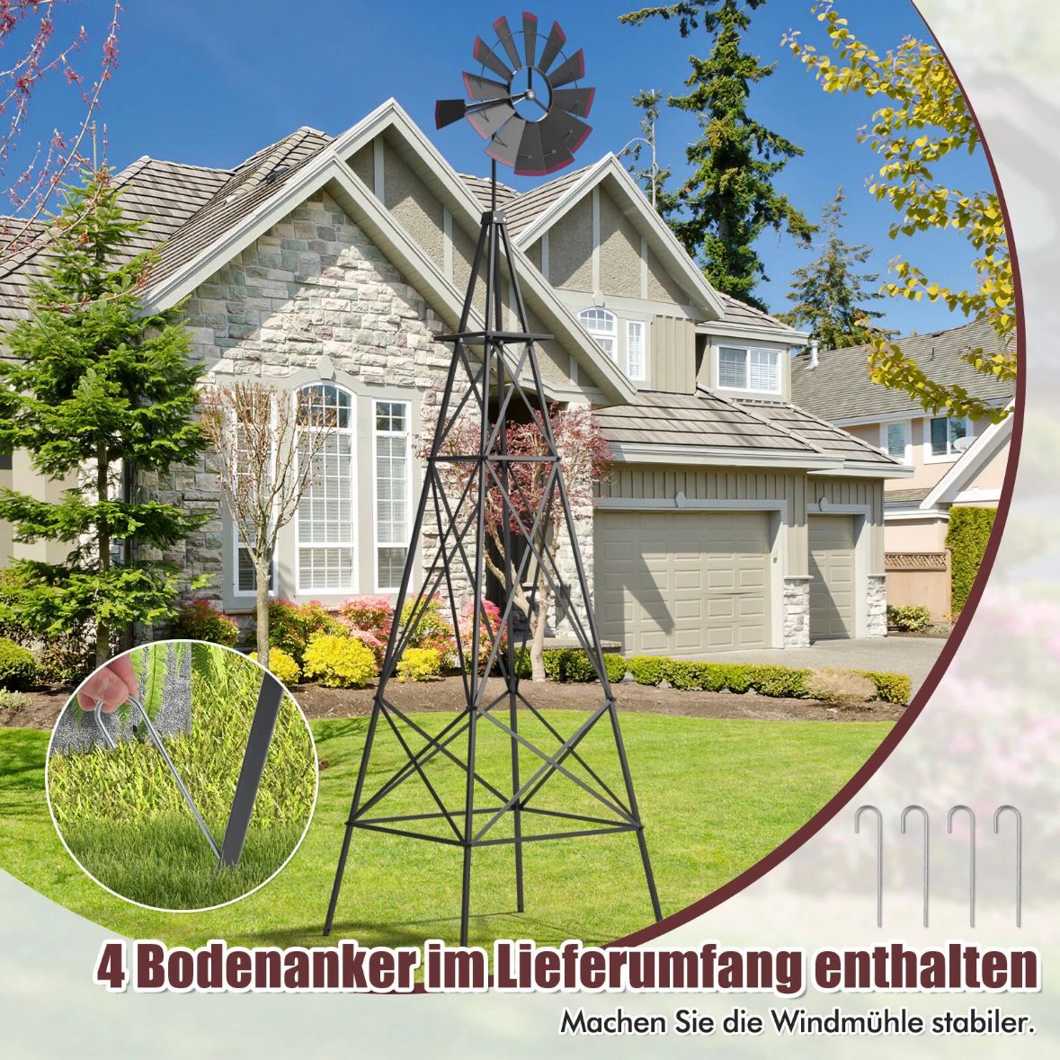 Windrad 253cm Windmühle Deko Gartendeko Garten