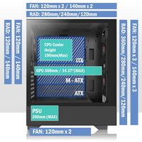 H3 ATX Gaming PC Gehäuse Temperglas Computer