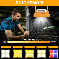 2x LED Solar Arbeitsleuchte Akku Aufladbar Baustrahler Flutlicht