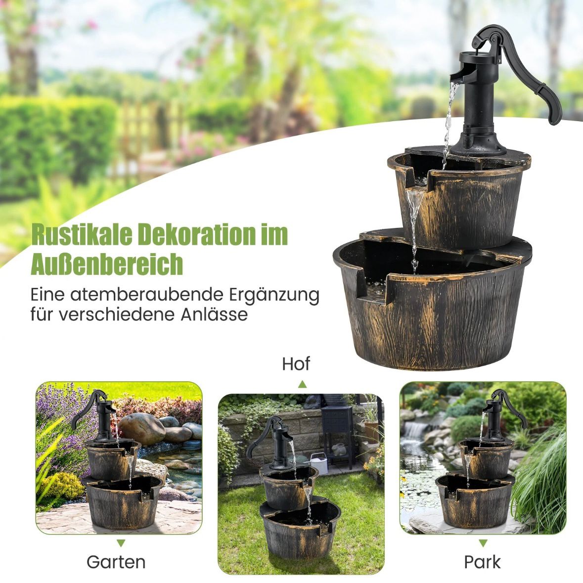 Dekobrunnen Gartenbrunnen Wasserpumpe Blumenkübel
