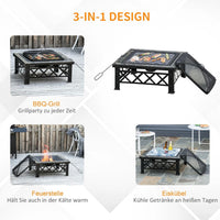 3in1 Feuerschale Feuerkorb Funkenschutz Grillrost Garten BBQ