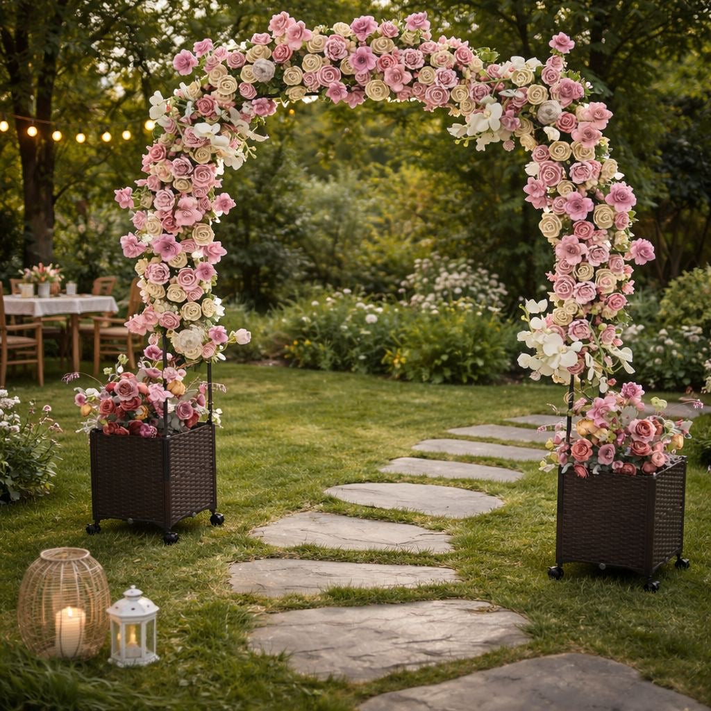 Rosenbogen Blumenkasten Metall Spalier Rollen Rankbogen Torbogen