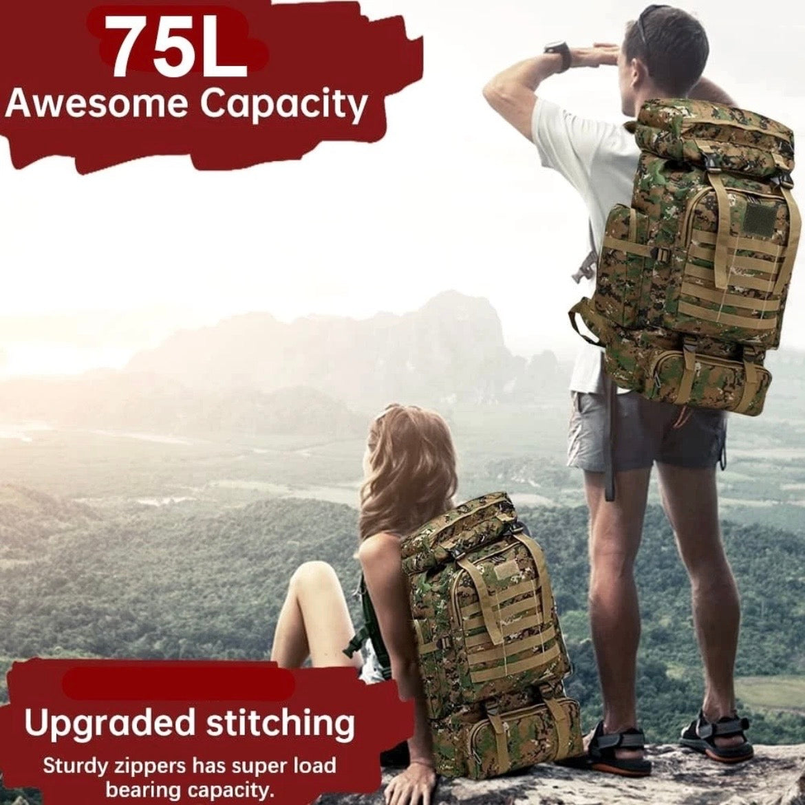 Tarnung Kampfrucksack 75L Rucksack Outdoor Armeerucksack Wander Trekking