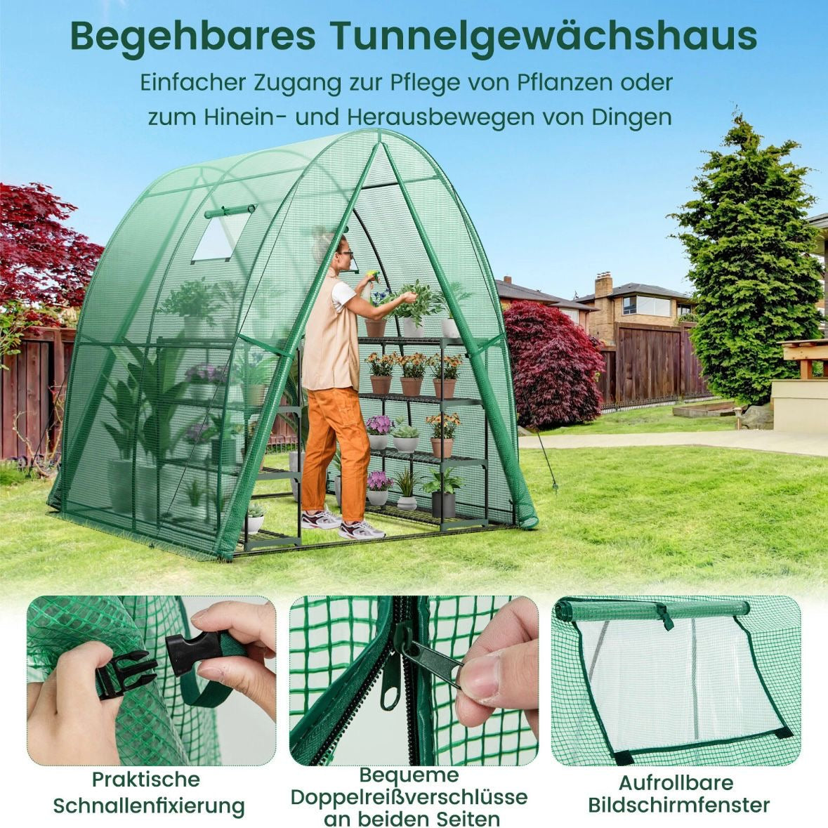 Gewächshaus Gartenhaus Treibhaus Foliengewächshaus 181x181x200cm Garten