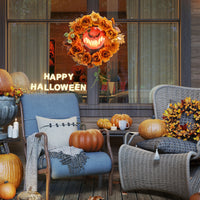 Halloween Kranz Kürbis  Lichteffekte Türdeko Dekoration