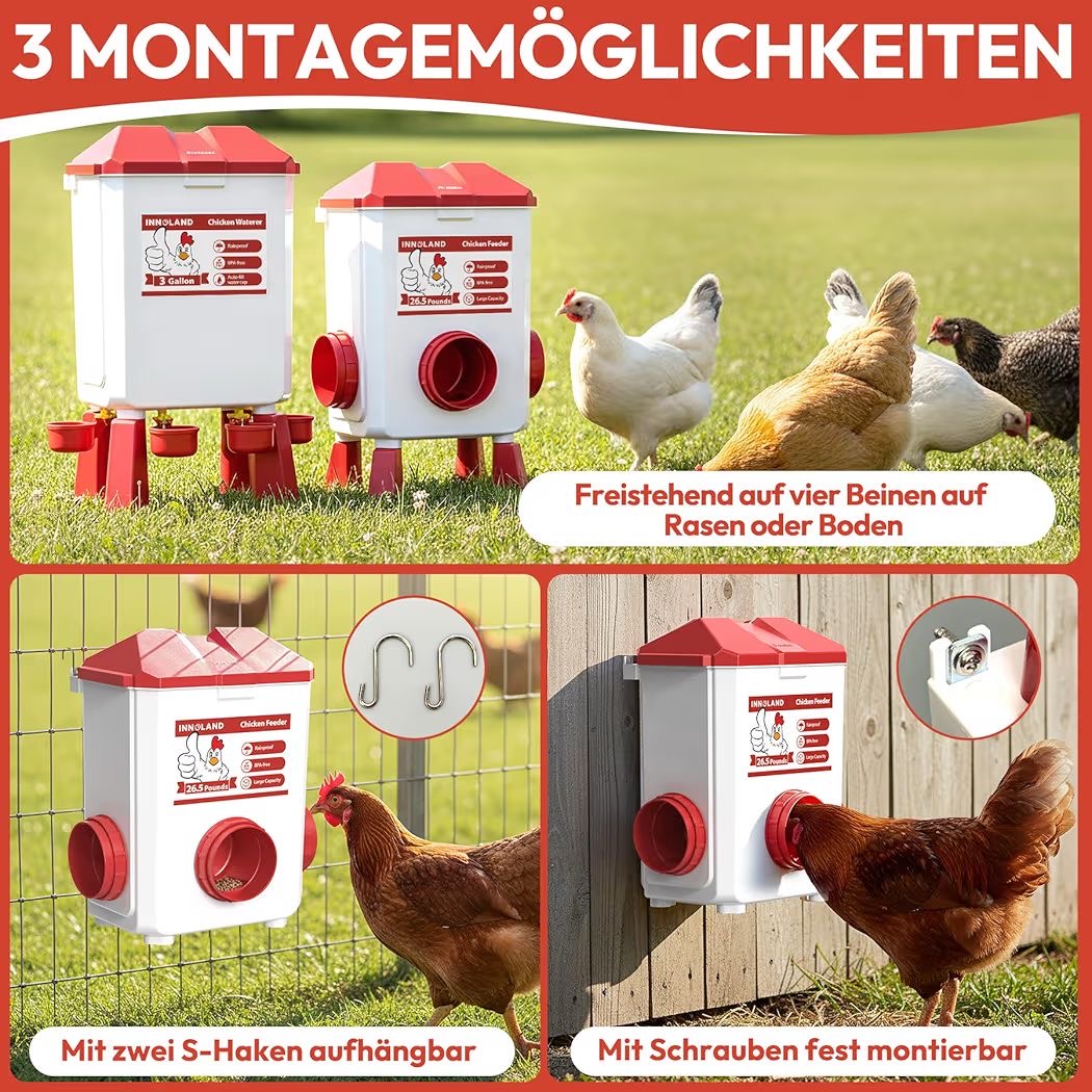 Hühner Futterautomat 12kg Hühnertränke 11L Hühnerstall Stall