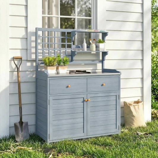 Pflanztisch Unterschrank Gartenschrank Arbeitsplatte 2 Schubladen