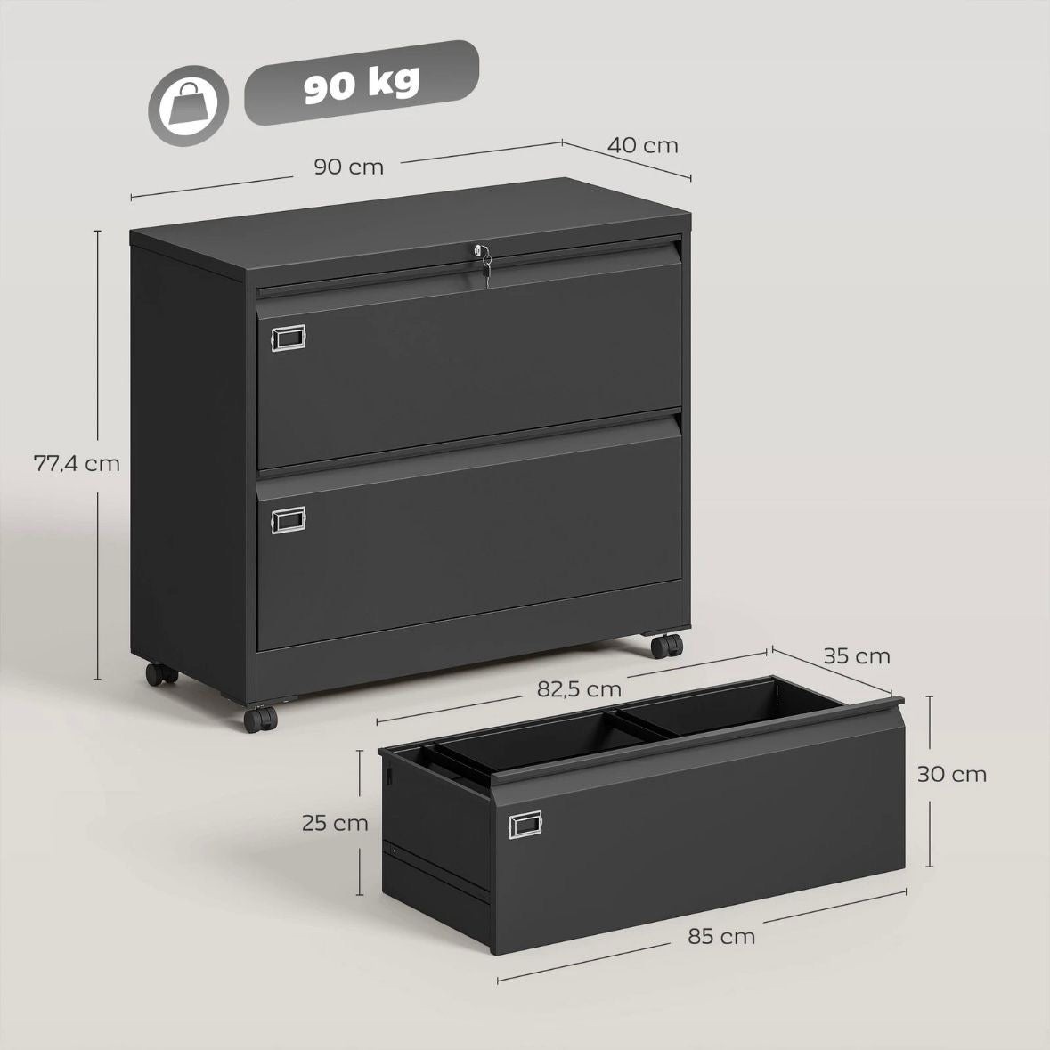 Rollcontainer 2 Schubladen Aktenschrank Schrank Büroschrank