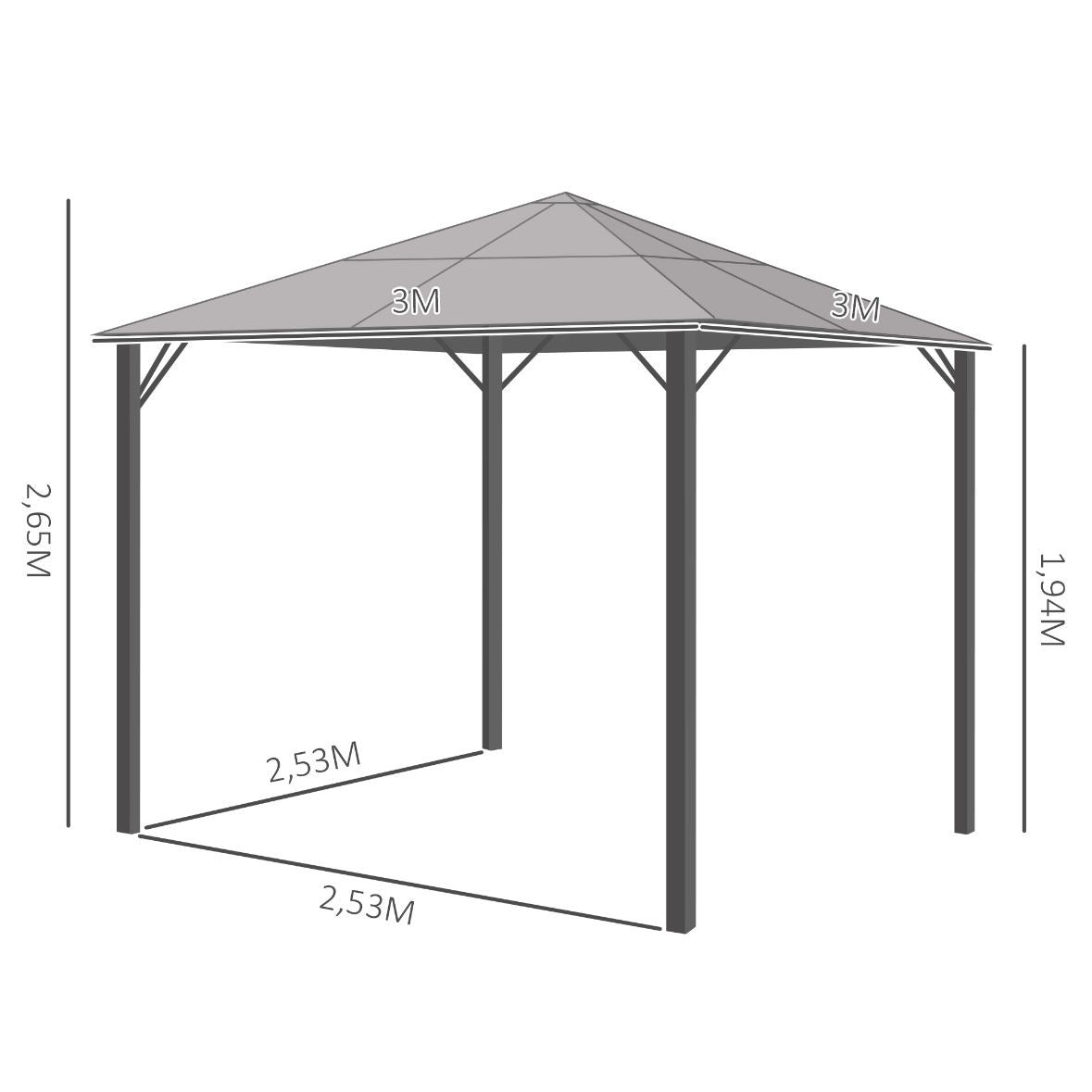 3x3m Pavillon Gartenpavillon Pergola Überdachung Partyzelt inkl. Seitenteile