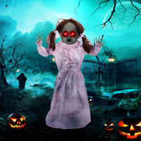 Halloween Horrorpuppe 76cm Deko Soundeffekte Bewegungssensor Leuchtaugen