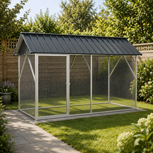 Vogelkäfig Anthrazit 227x112x141 cm Verzinkter Voliere Vogelhaus