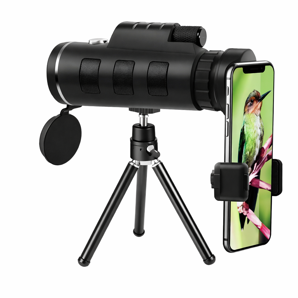 Monokular 80×100 HD mit Smartphone-Adapter & Stativ