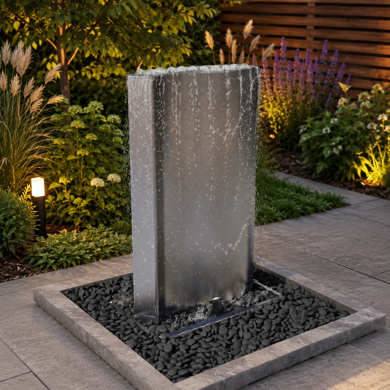 Gartenbrunnen Edelstahl 60x37x122cm LED Springbrunnen Wasserspiel Pumpe