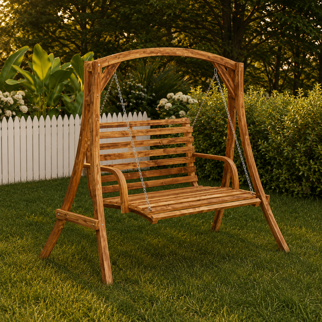 Bugholz Schaukelgestell Teak-Finish Massivholz Hollywoodschaukel 176cm