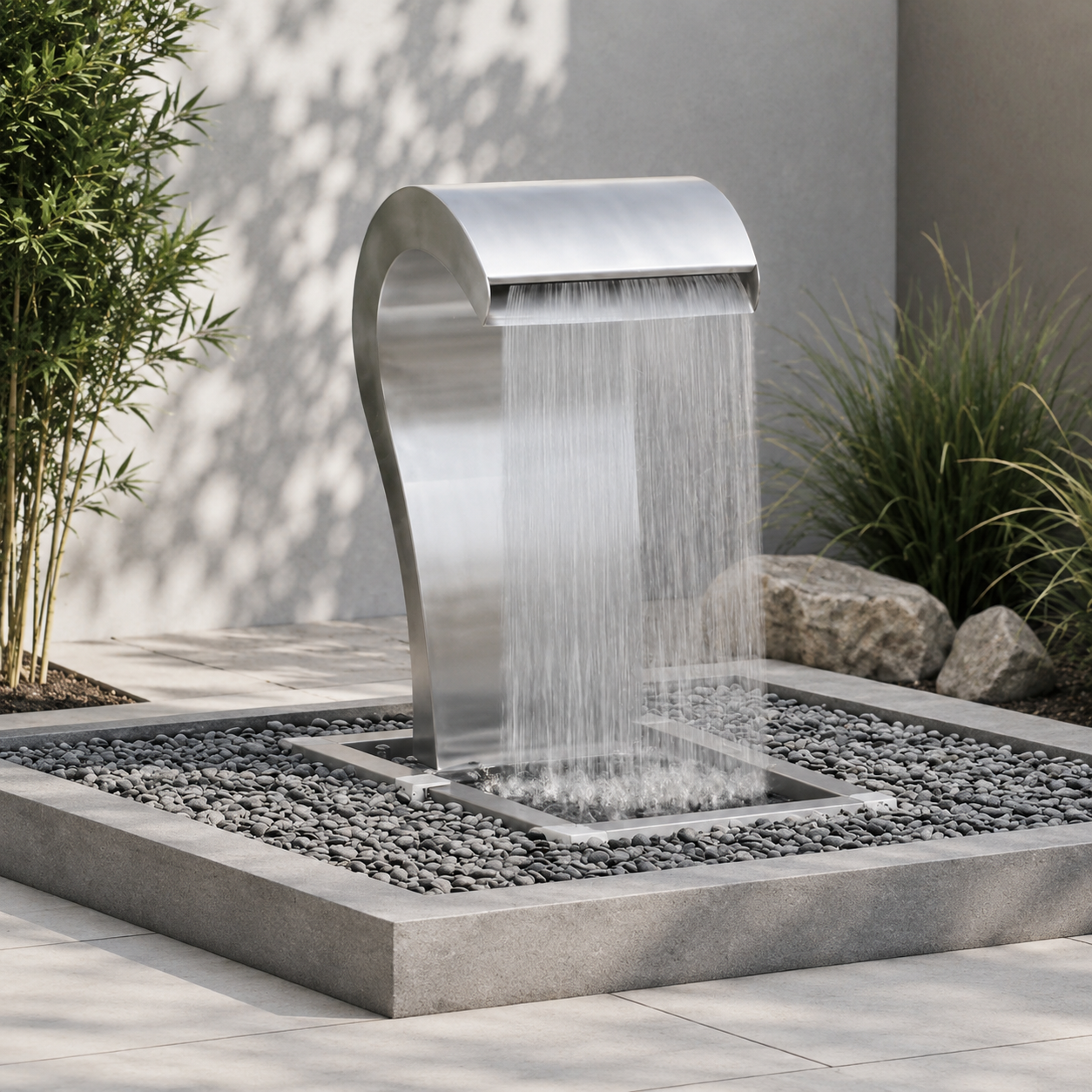 Garten Wasserfall Edelstahl 82cm LED Wasserspiel Pool Schwalldusche Pumpe