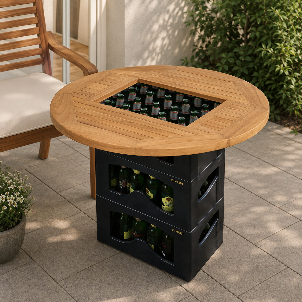 Teak Bierkastentisch 70cm Tischaufsatz Stehtisch Bistrotisch Bierkisten
