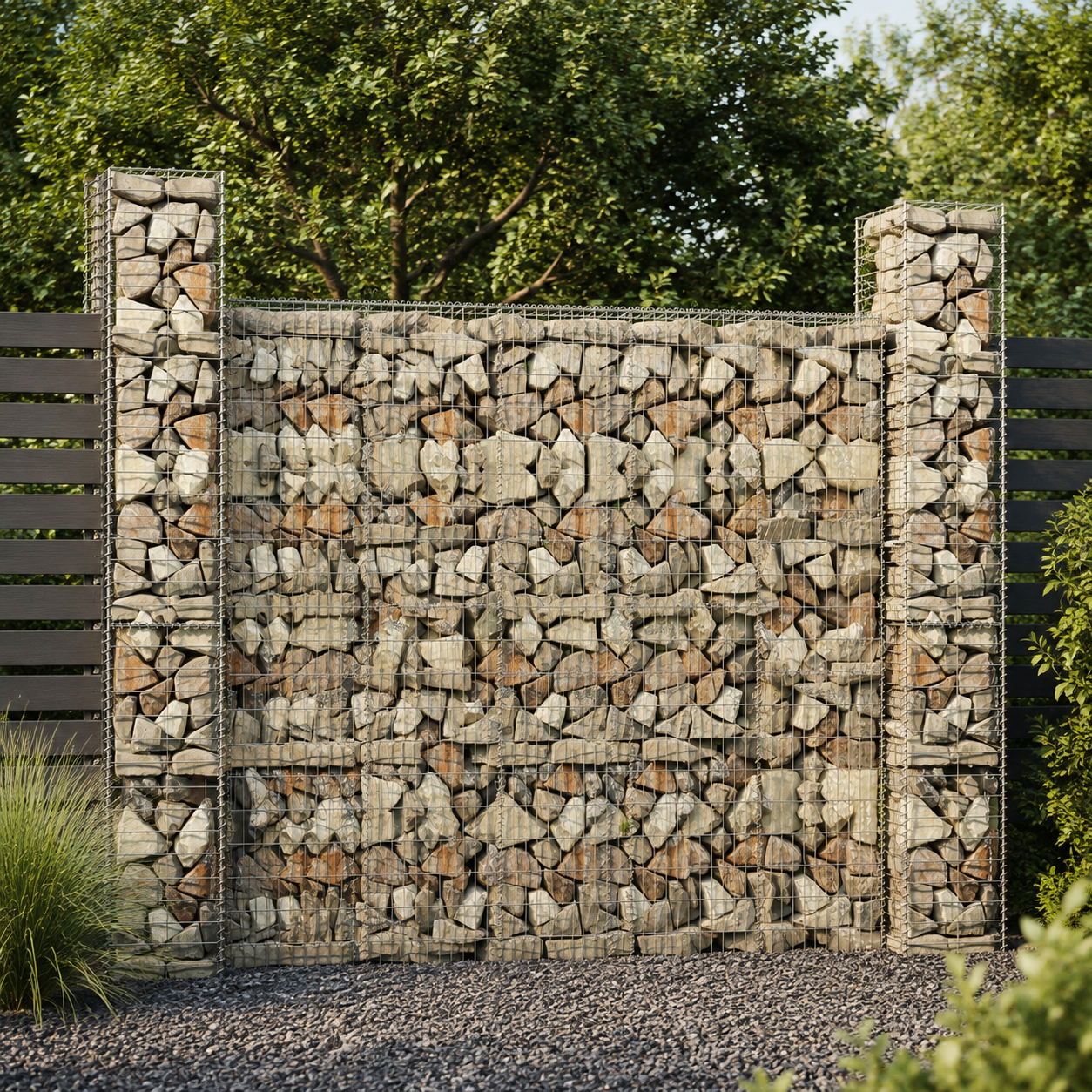 3x Gabionenkorb Verzinkter Stahl 197cm Steinkorb Gabionen Säule Wand