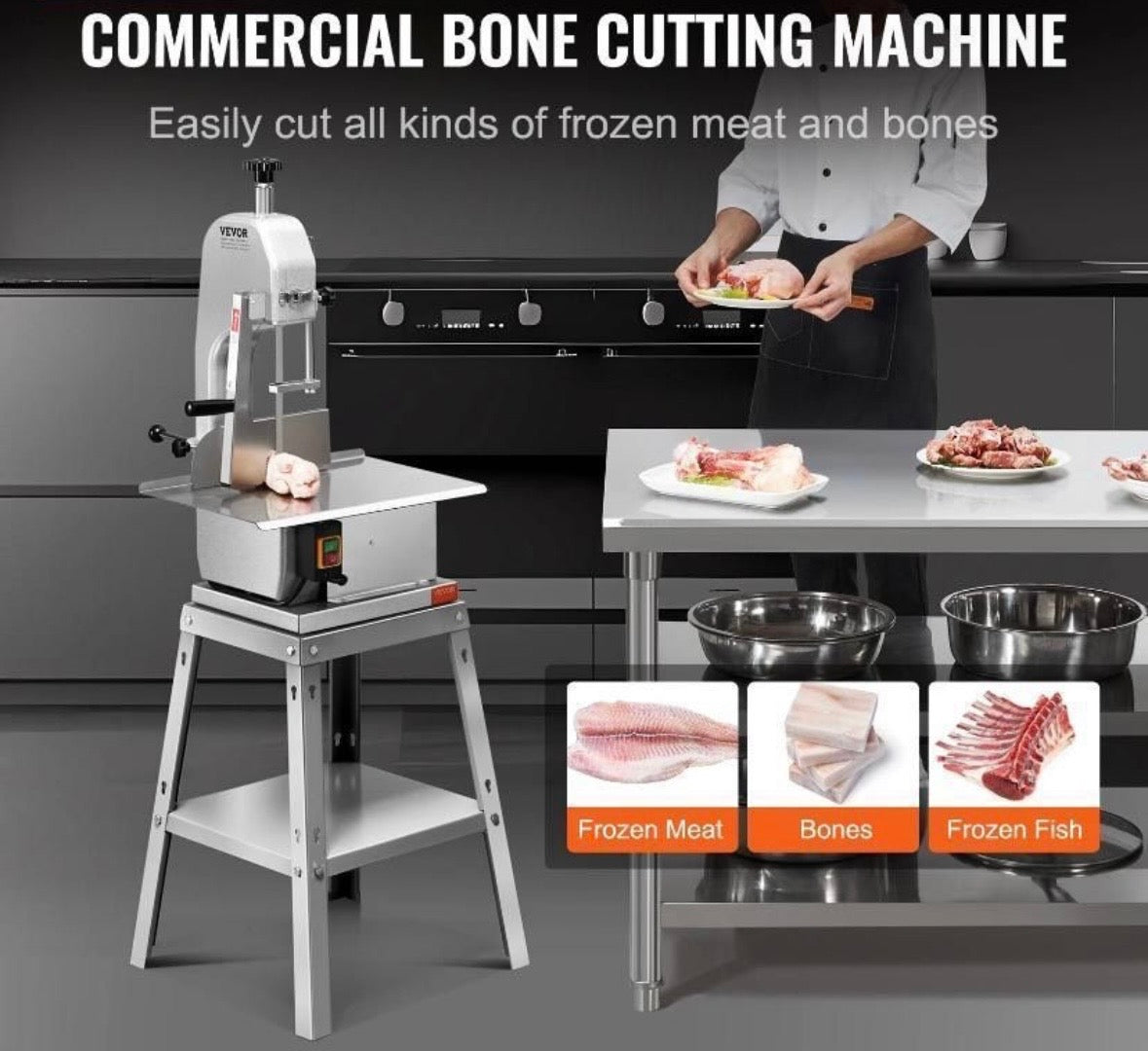 Fleischbandsäge 850W Edelstahl Knochen- & Fleischsäge