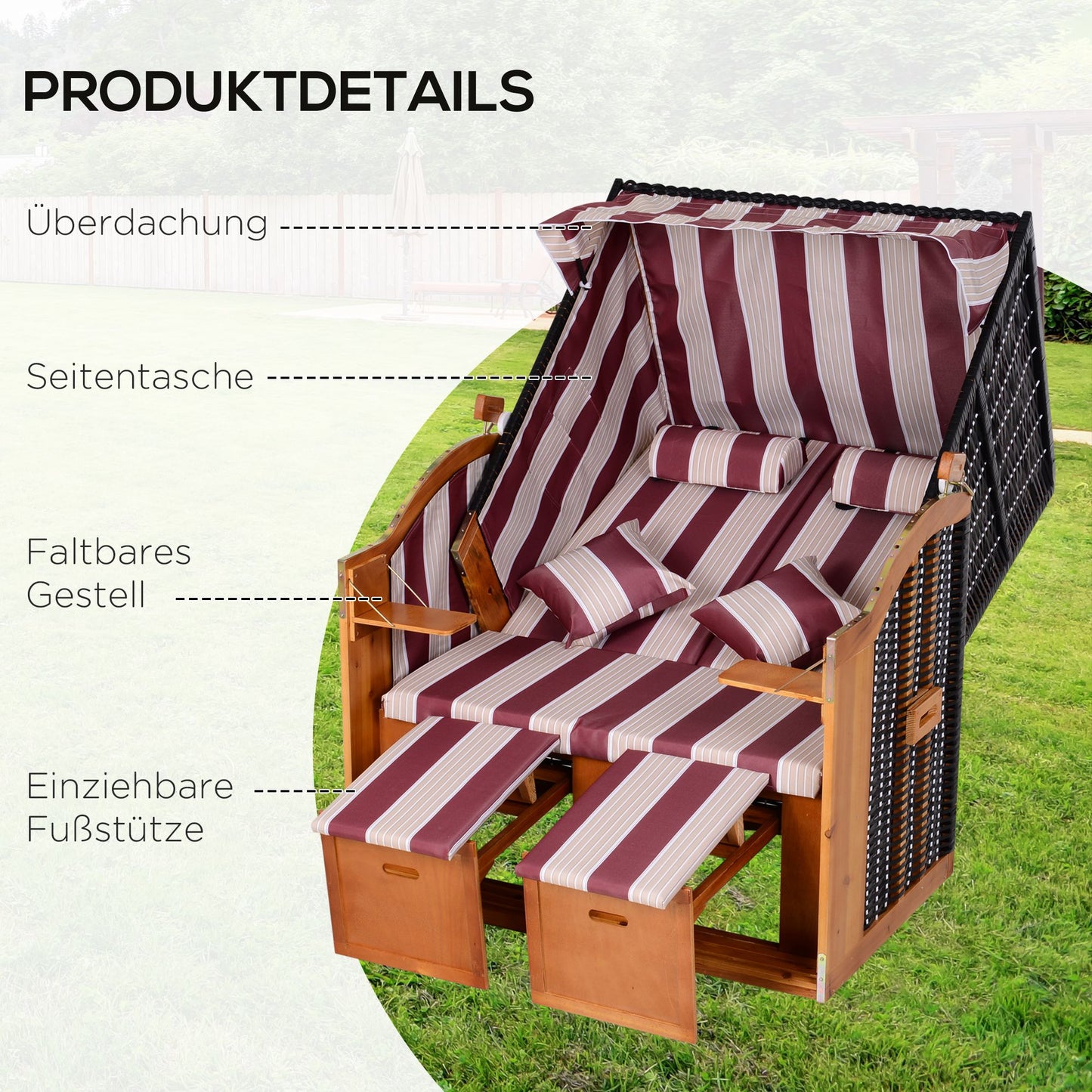 Strandkorb Ostsee Volllieger 2-Sitzer Tannenholz Balkon Garten