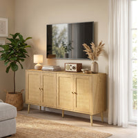 Rattan Sideboard 4 Türen Küchenbuffet Kommode Möbel