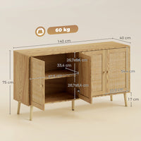 Rattan Sideboard 4 Türen Küchenbuffet Kommode Möbel