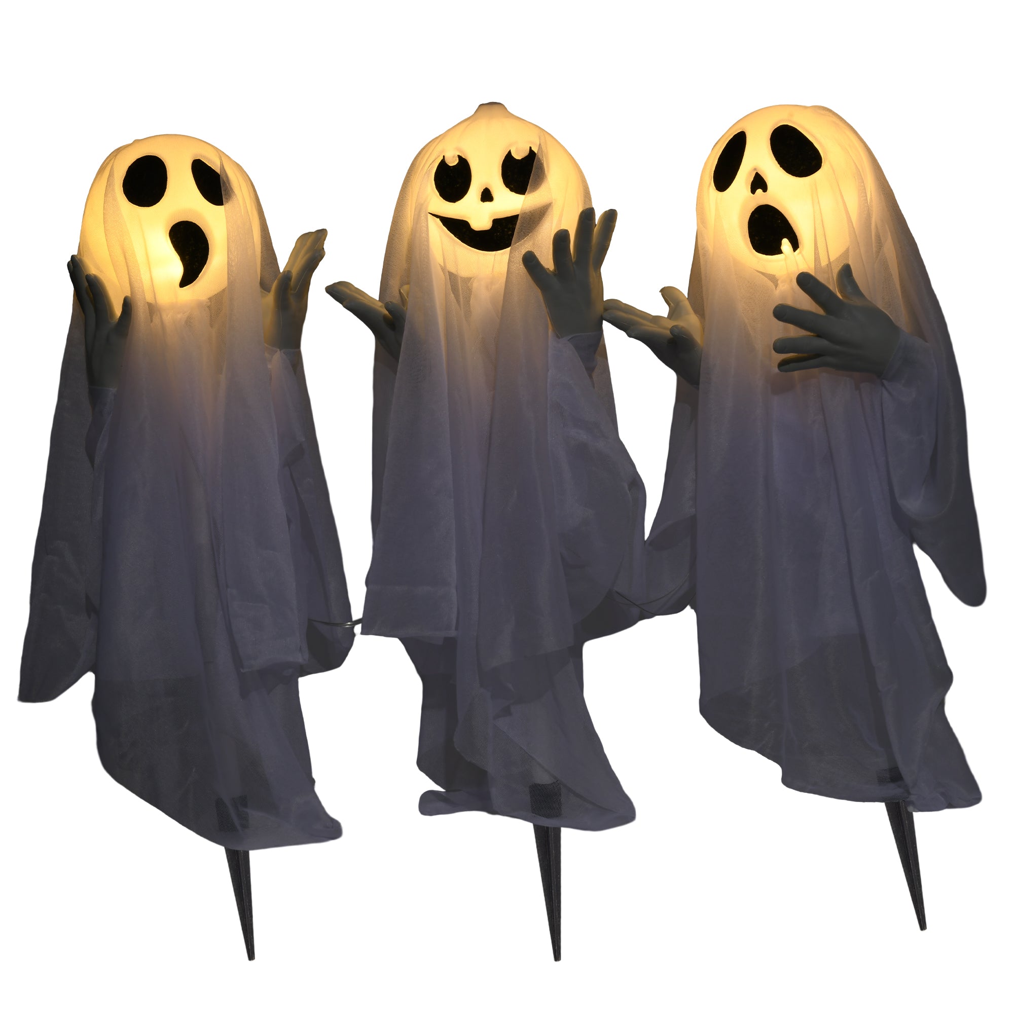 Halloween Dekoration 3x Geister Bewegungssensor 54x10x60cm Leuchtend
