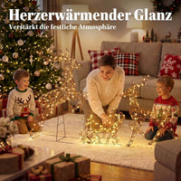 Rentier Schlitten Set beleuchtet Polyrattan LED Weihnachtsdeko Timer
