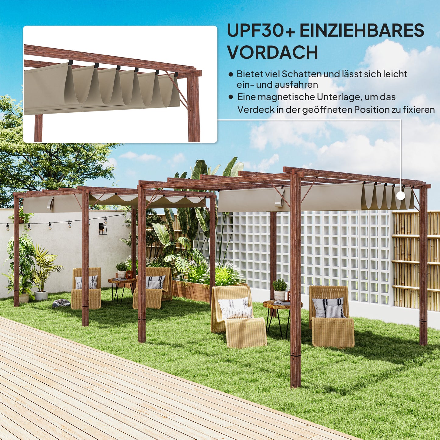 3x3m Garten-Pergola Terrassendach Aluminium verstellbar UPF30 Sonnenschutz