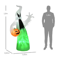 Halloween Selbstaufblasendes Gespenst 180cm LED Beleuchtet Deko Garten