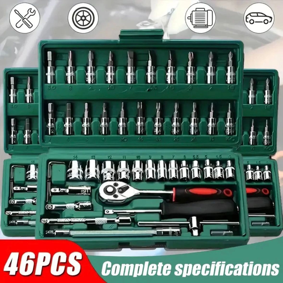 46tlg Steckschlüssel Satz 1/4" Knarrenkasten Ratschenkasten Nusssätze