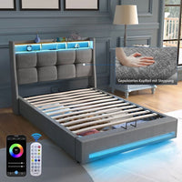 Polsterbett 90x200cm Stauraumbett LED Beleuchtung USB Bettgestell Bettkasten