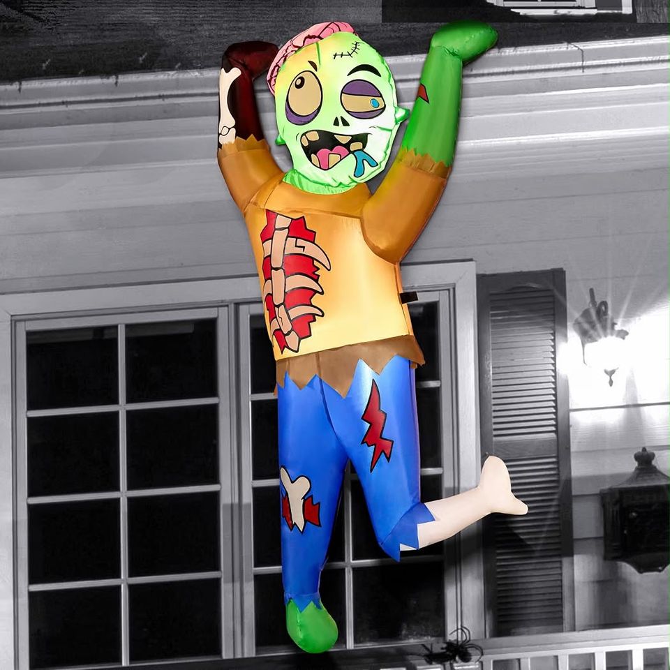 Halloween Aufblasbarer LED Zombie Kletterdeko Außendekoration 152cm