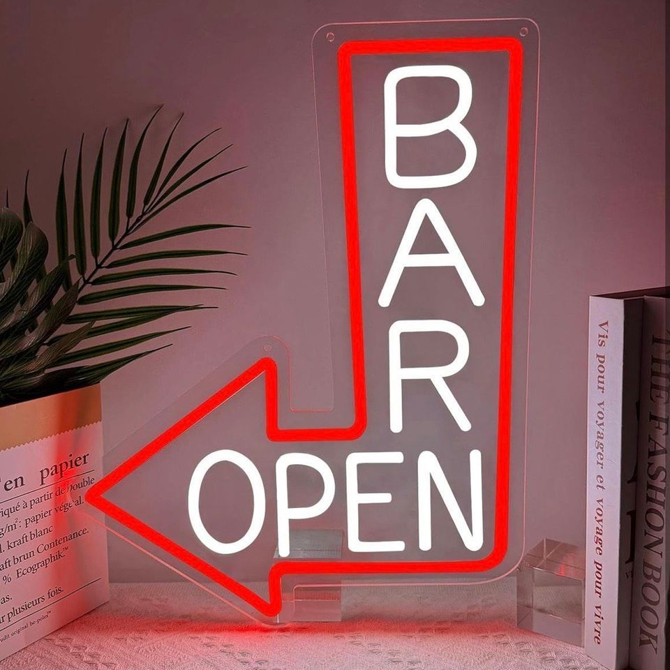 LED Neonschild Bar Open Leuchtschild Zimmer Deko Wand USB Beleuchtung